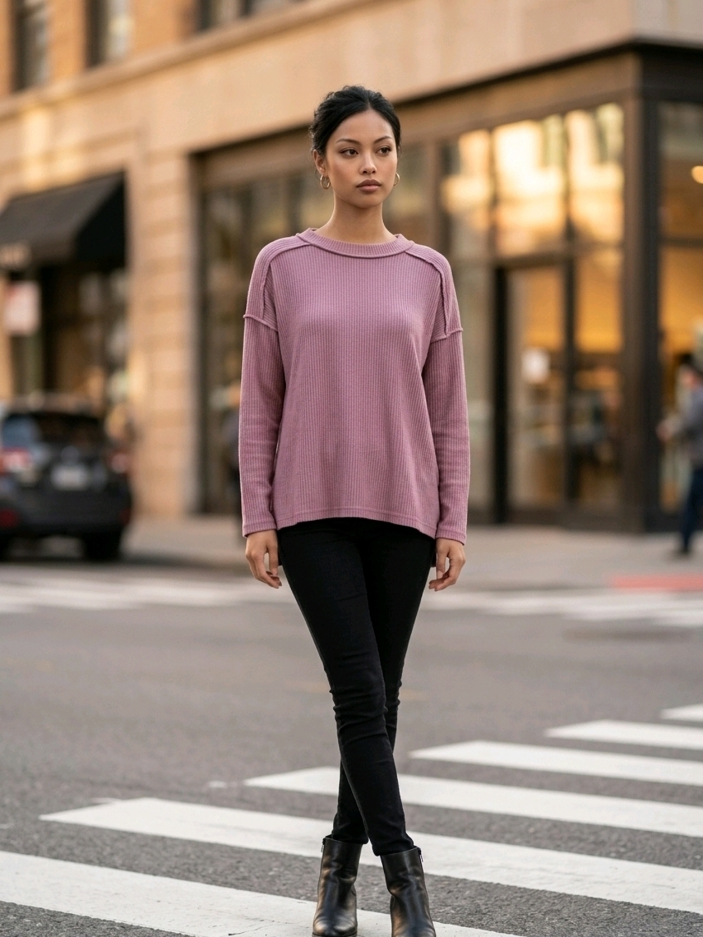 Zanana Mauve Ribbed Long-Sleeve Knit Top
